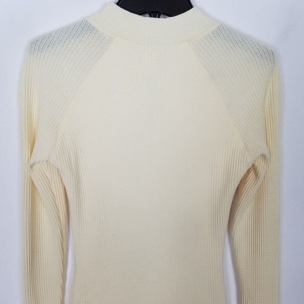 Staple&Hue Cream Ribbed Long Sleeve Ruched Knit Dress - Picture 3 of 9